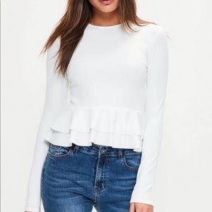 NWT White Peplum frill hem top
